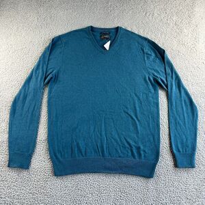 NEW Wallin Bros Sweater Mens Large Blue Cotton‎ Cashmere Pullover V Neck Classic